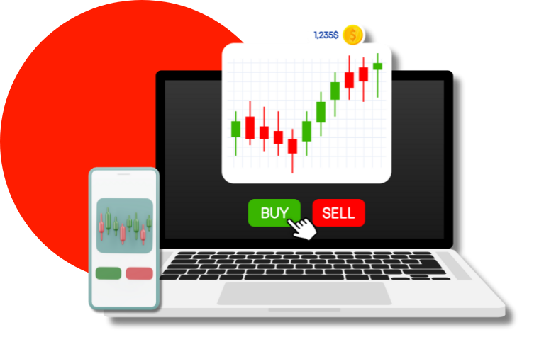 Forex CRM software interface with buy and sell trading buttons.